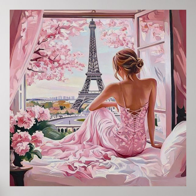 Eiffel Tower View in Pink Poster (Framsidan)