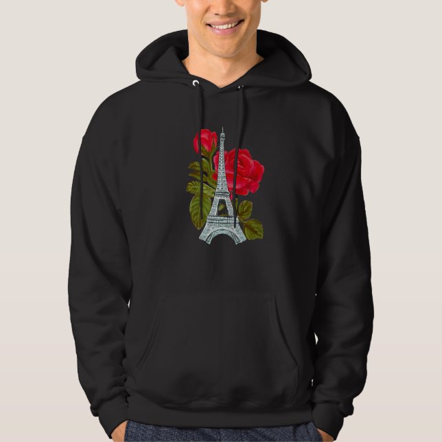 Eiffel Tower with Rose Love Paris Roses French Lov Hoodie (Framsida)