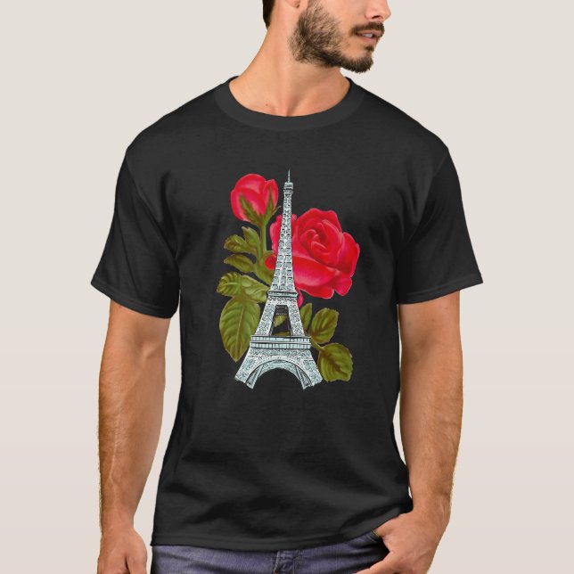 Eiffel Tower with Rose Love Paris Roses French Lov T Shirt (Framsida)