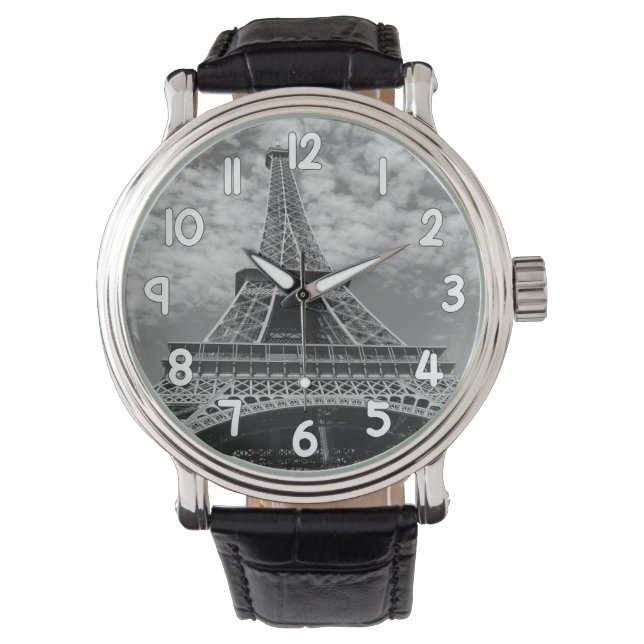 Eiffel Tower Wrist Watch – Black and White Paris Armbandsur (Framsida)