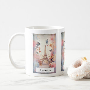 Eiffeltorn Fjärilar och Blommor Kaffemugg