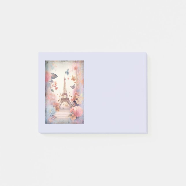 Eiffeltorn Fjärilar och Blommor Post-it Block (Framsida)