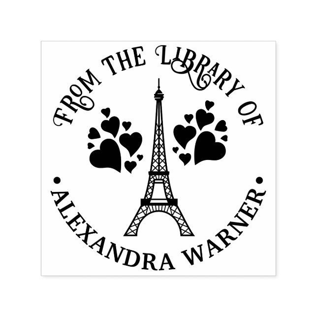 Eiffeltornet #2 Hjärtan Bibliotek Boktitel Självfärgande Stämpel (Design)