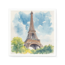 Eiffeltornet akvarell Paris Frankrike målad
