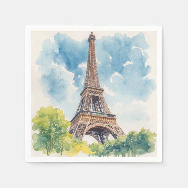 Eiffeltornet akvarell Paris Frankrike målad Pappersservett (Framsidan)