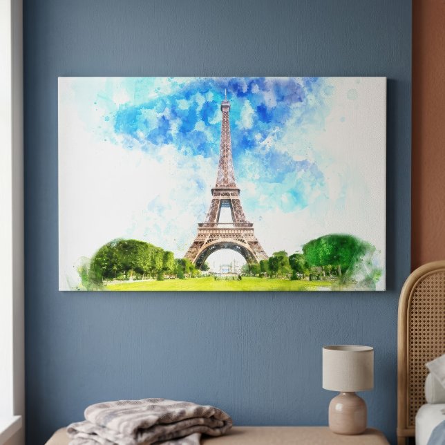 Eiffeltornet Akvarell Paris Siluett Konsttryck Canvastryck (Eiffel Tower Watercolor Paris Skyline Art Print. Canvas Print)