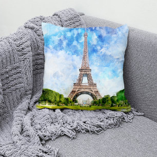 Eiffeltornet Akvarell Paris Siluett Konsttryck Kudde