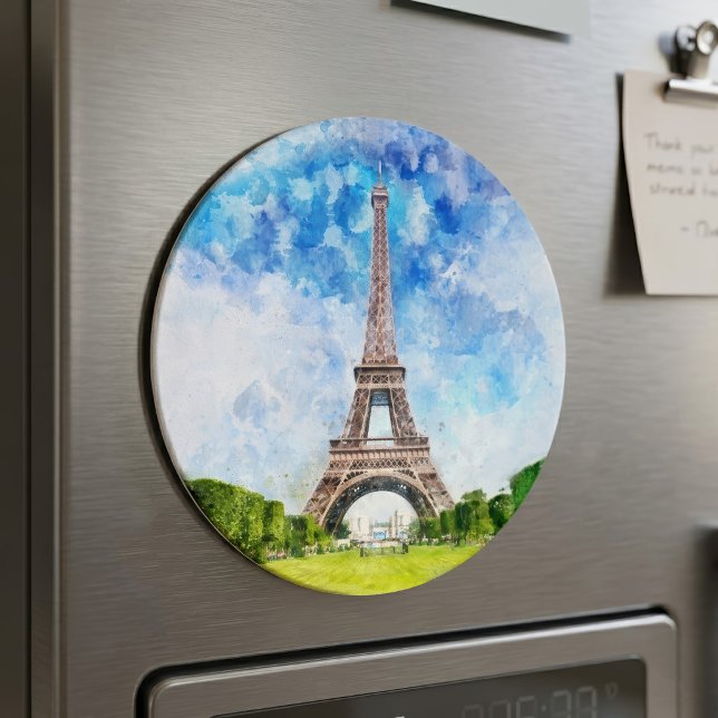 Eiffeltornet Akvarell Paris Siluett Konsttryck Magnet (Eiffel Tower Watercolor Paris Skyline Art Print. Magnet)
