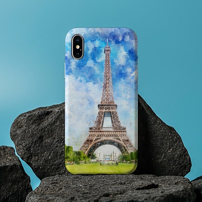 Eiffeltornet Akvarell Paris Stadssiluett Konsttryc (Eiffel Tower Watercolor Paris Skyline Art Print. iPhone Case)