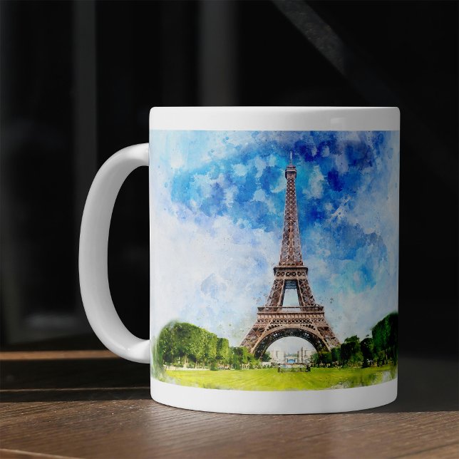 Eiffeltornet Akvarell Paris Stadssiluett Konsttryc Kaffemugg (Eiffel Tower Watercolor Paris Skyline Art Print. Coffee Mug)