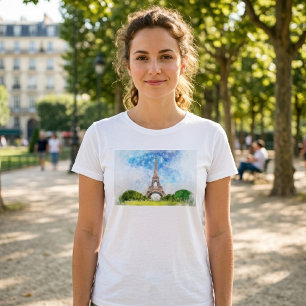 Eiffeltornet Akvarell Paris Stadssiluett Konsttryc T Shirt
