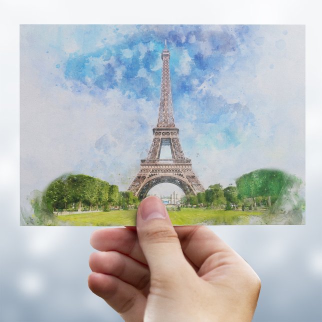 Eiffeltornet Akvarell Paris Stadssiluett Konsttryc Vykort (Eiffel Tower Watercolor Paris Skyline Art Print. Postcard)