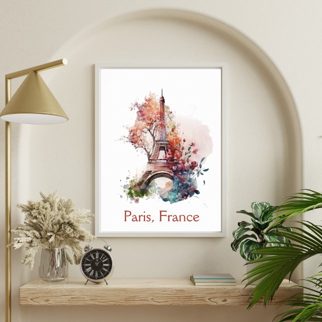 Eiffeltornet Blomma Blommig Akvarell Paris Frankri Poster (Skapare uppladdad)
