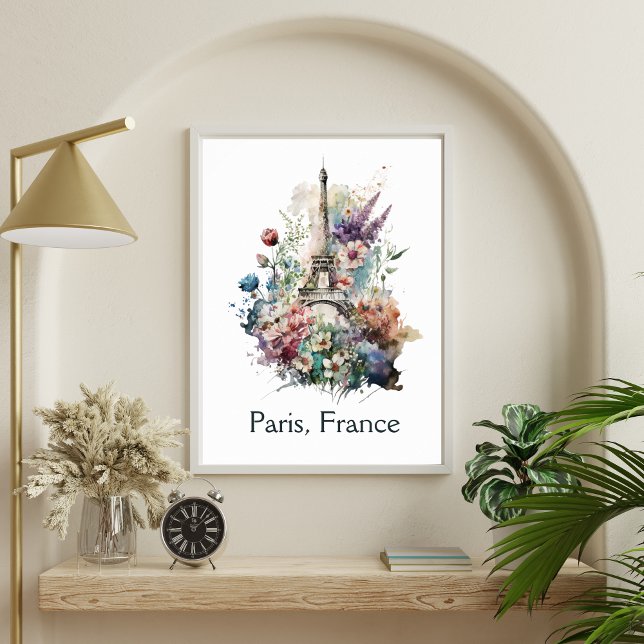 Eiffeltornet Blomma Blommig Akvarell Paris Frankri Poster (Skapare uppladdad)