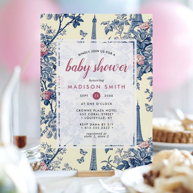 Eiffeltornet Fransk Toile De Jouy Baby Shower Inbjudningar (Skapare uppladdad)