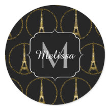 Eiffeltornet guld glitter gnistrar Svart monogram