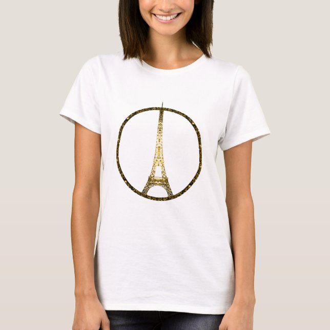 Eiffeltornet guld glitter gnistrar tee (Framsida)