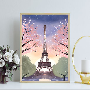 Eiffeltornet i blom Paris Frankrike Akvarell Poster