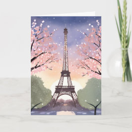Eiffeltornet i blomning | Paris Frankrike Akvarell Kort