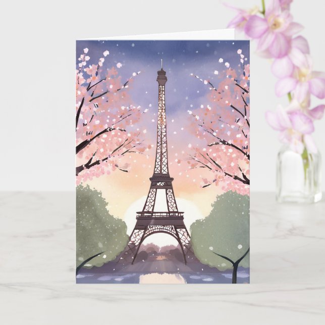 Eiffeltornet i blomning | Paris Frankrike Akvarell Kort (Orkide)