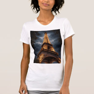 Eiffeltornet Natt Paris Konst – Romantisk Stadslju T Shirt