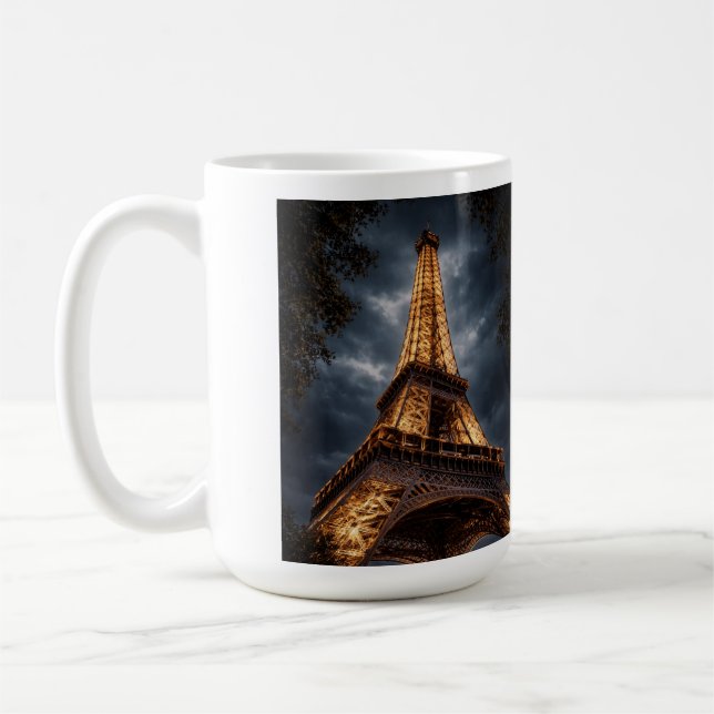 Eiffeltornet Natt Paris Konst – Romantiska Stadslj Kaffemugg (Vänster)