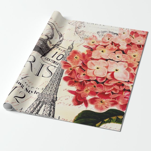 Eiffeltornet och hortensia  presentpapper (Utrullad)