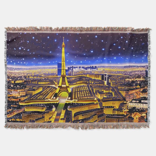 Eiffeltornet och Paris under stjärnorna Filt (Framsidan)
