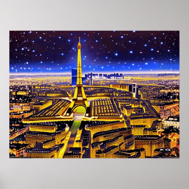 Eiffeltornet och Paris under stjärnorna Poster (Framsidan)