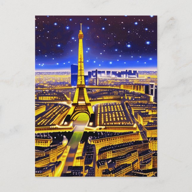 Eiffeltornet och Paris under stjärnorna Vykort (Framsida)