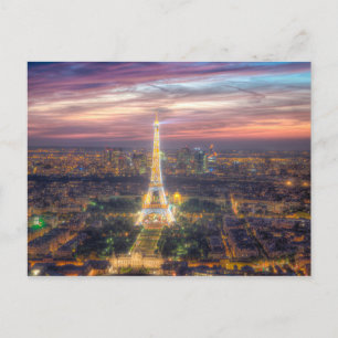 Eiffeltornet på natten, Paris Frankrike Vykort