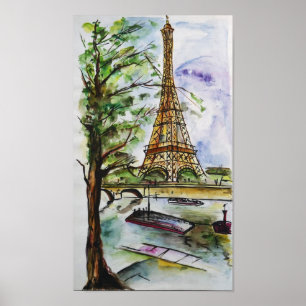 Eiffeltornet Paris Akvarell – Flodvy Poster