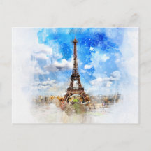 Eiffeltornet Paris Frankrike Akvarell Brevkort