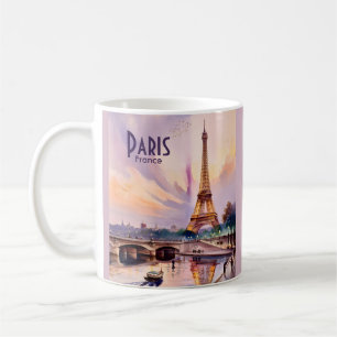 Eiffeltornet Paris Frankrike Solnedgång Akvarell R Kaffemugg