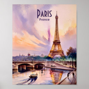 Eiffeltornet Paris Frankrike Solnedgång Akvarell R Poster
