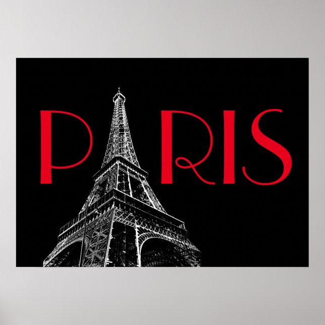 Eiffeltornet Paris Resa Svart Vitt Rött Pop Art Poster (Framsidan)