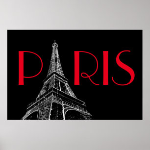 Eiffeltornet Paris Resa Svart Vitt Rött Popkonst Poster
