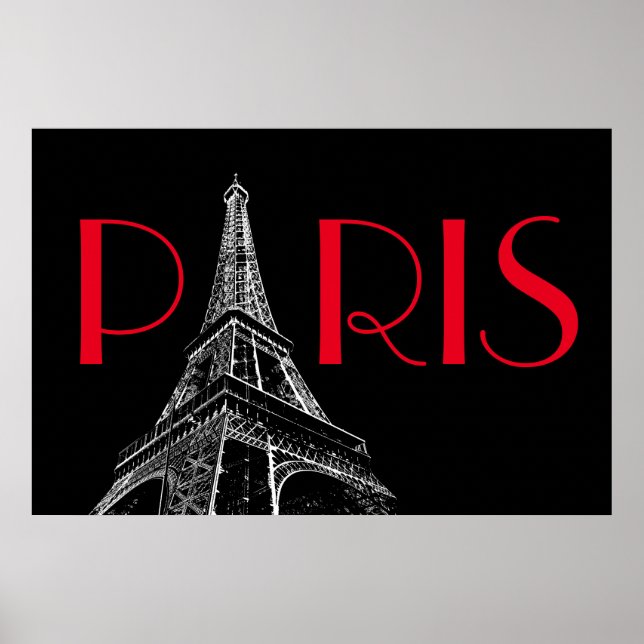 Eiffeltornet Paris Resa Svart Vitt Rött Popkonst Poster (Framsidan)