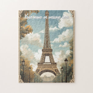 Eiffeltornet Paris Resa Vintage Retro Konst Namn Pussel