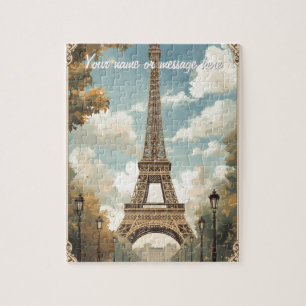 Eiffeltornet Paris Resa Vintage Retro Konst Namn Pussel