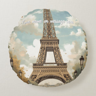 Eiffeltornet Paris Resa Vintage Retro Konst Namn Rund Kudde