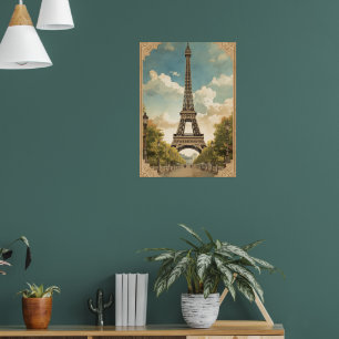 Eiffeltornet Paris Resa Vintage Stil Retro Konst Poster