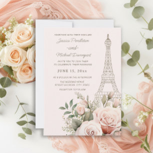 Eiffeltornet Paris Rosa Rosor Bröllop Inbjudningar