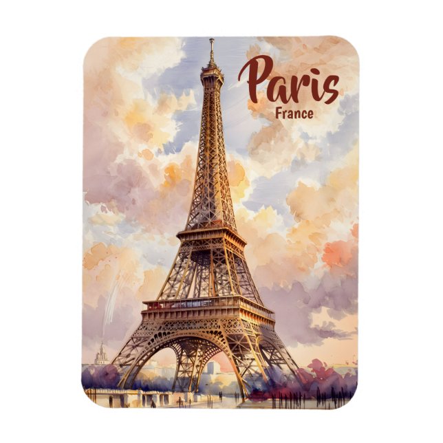 Eiffeltornet Paris Solnedgång Akvarell Resa Anpass Magnet (Vertikal)