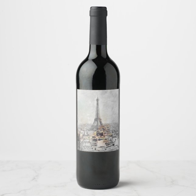 Eiffeltornet Paris Vinstickor - Elegant fransk eti Vinflaska Etikett (Framsida)