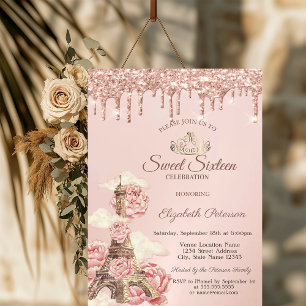 Eiffeltornet Peonies Rosa Guld Dropar Sweet 16 Inbjudningar