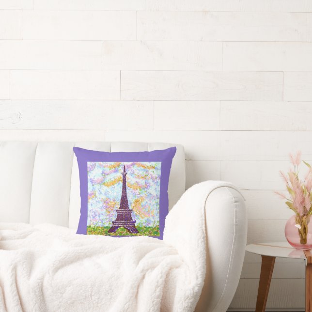 Eiffeltornet Pointillism Vårlandskap Kudde (Soffa)