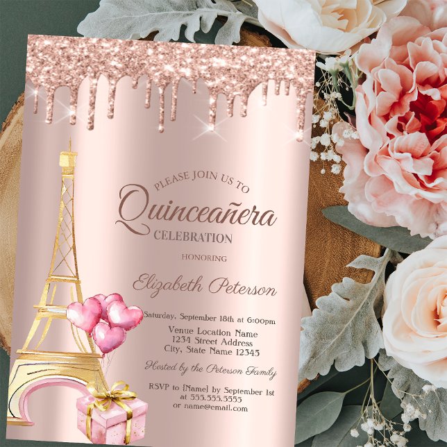 Eiffeltornet Presentballonger Rose Gold Drips  Inbjudningar (Skapare uppladdad)