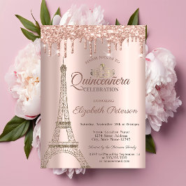 Eiffeltornet, Tiara, Drips Rose Gold Quinceañera I Inbjudningar