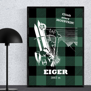 Eiger 3967 m Swiss Alpernas Moutaineering Poster